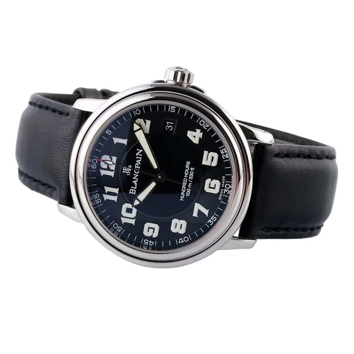 Hundred Hours schwarzes Zifferblatt in Stahl am schwarzen Lederarmband – Bild 2