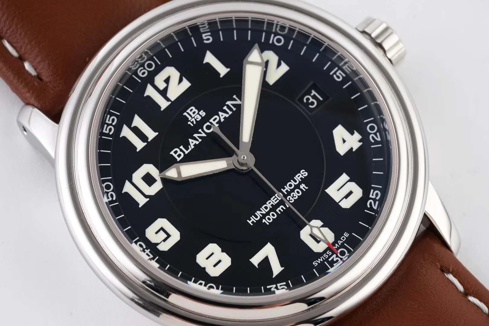 Hundred Hours Black Dial in Steel on Brown Leather Strap - Image 4