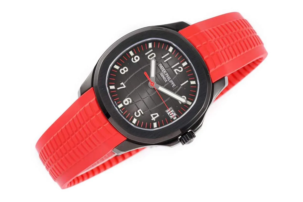 Aquanaut 5167A ‘Black Venom Limited Edition’ schwarzes Zifferblatt am roten Kautschukarmband – Bild 2