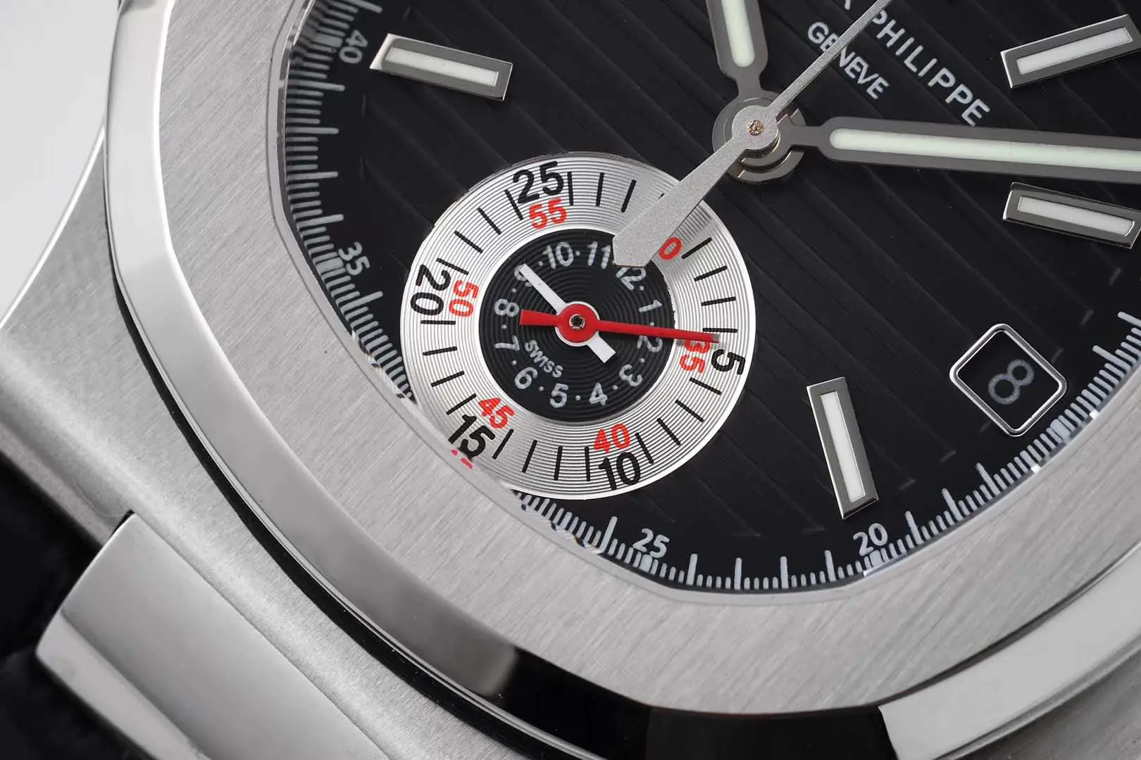 Nautilus 5980/1A-014 Black Dial in Steel on Leather Strap - Image 4