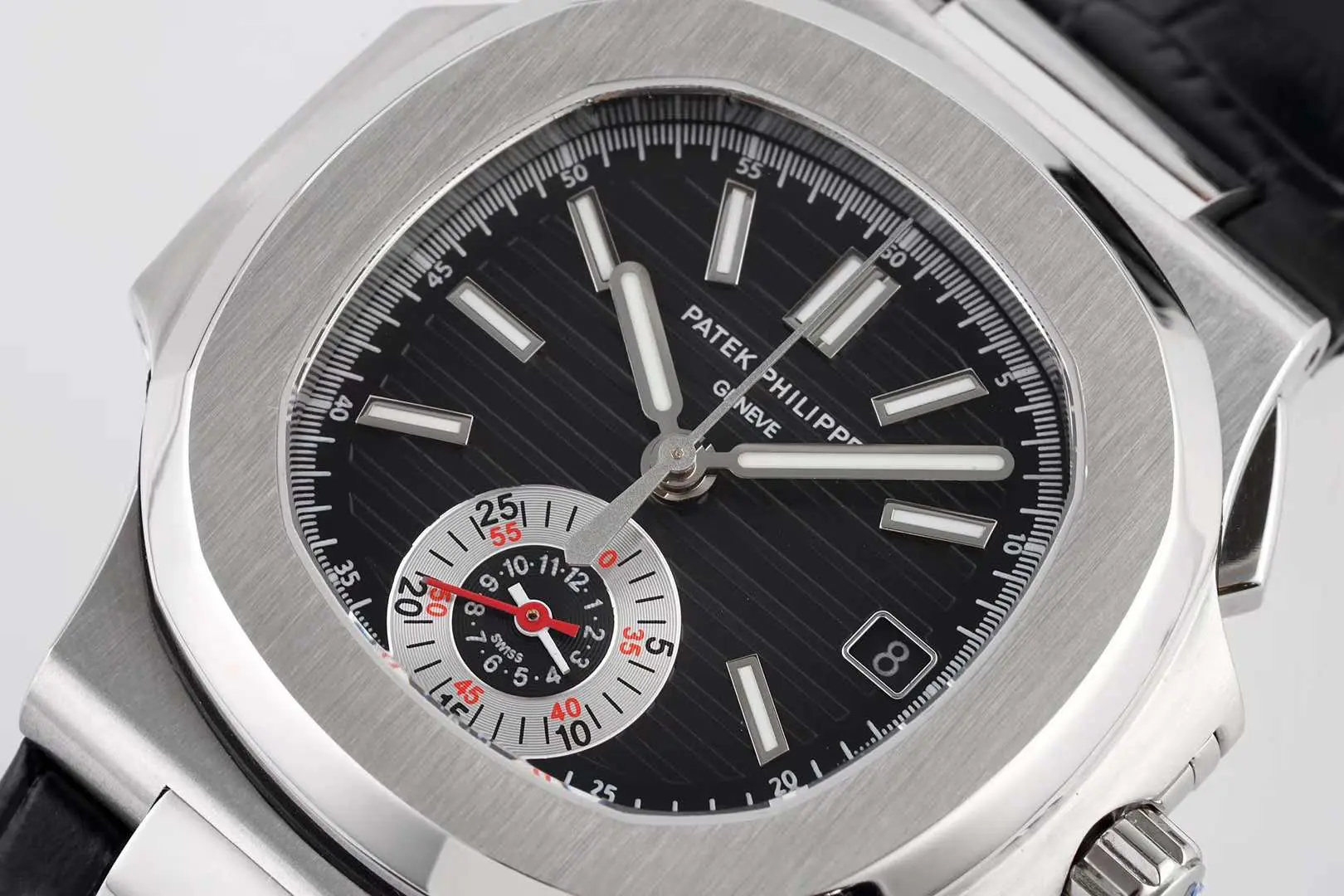Nautilus 5980/1A-014 Black Dial in Steel on Leather Strap - Image 3