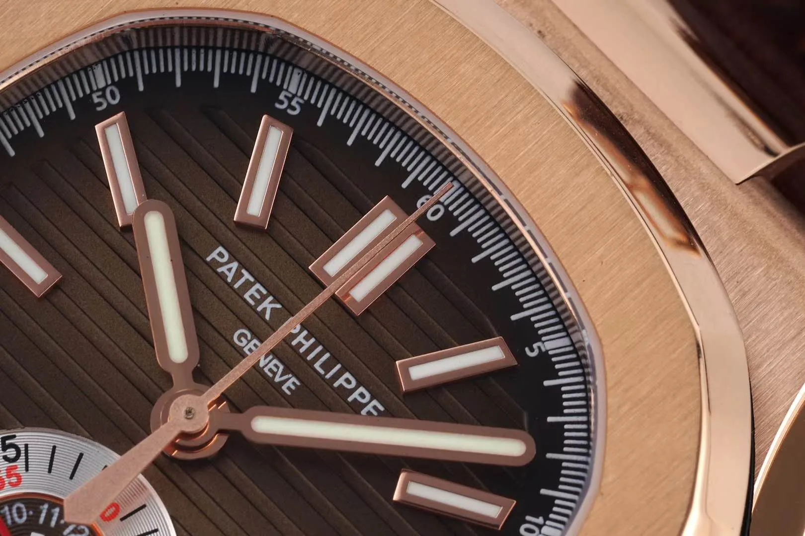 Nautilus Chronograph 5980/R-001 in Rose Gold on Brown Leather Strap - Image 4