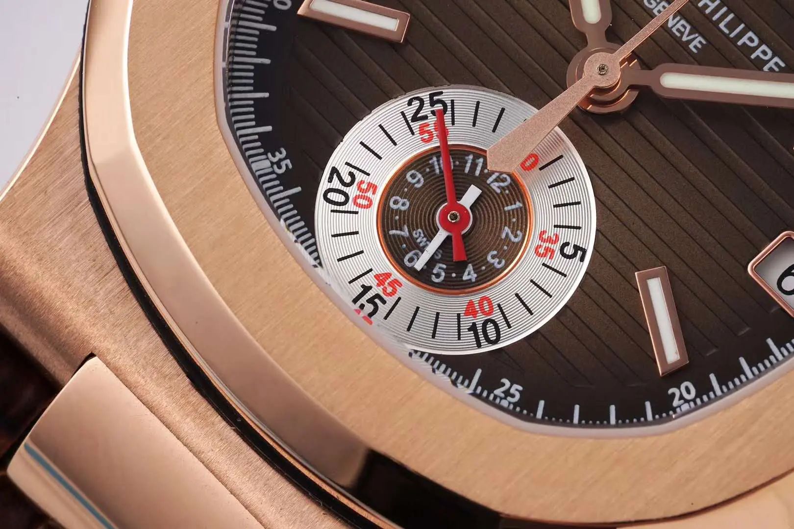 Nautilus Chronograph 5980/R-001 in Rose Gold on Brown Leather Strap - Image 5