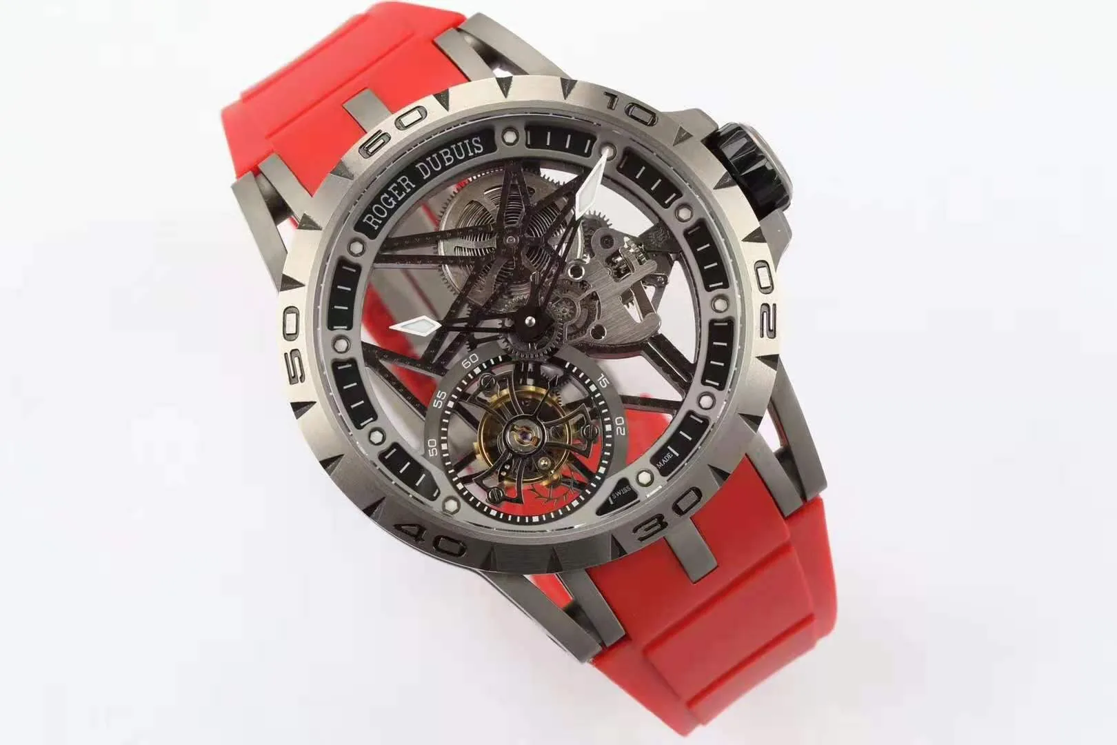 Excalibur Spider Skeleton Flying Tourbillon with Red Rubber Strap - Image 8