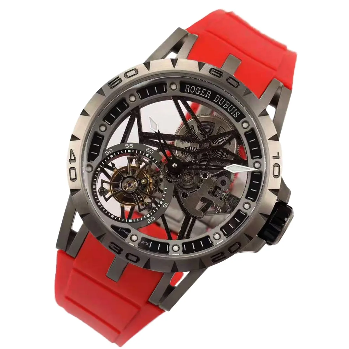 Excalibur Spider Skeleton Flying Tourbillon with Red Rubber Strap - Image 2
