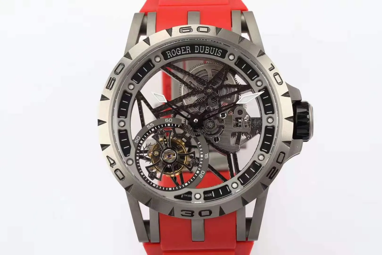 Excalibur Spider Skeleton Flying Tourbillon with Red Rubber Strap - Image 7