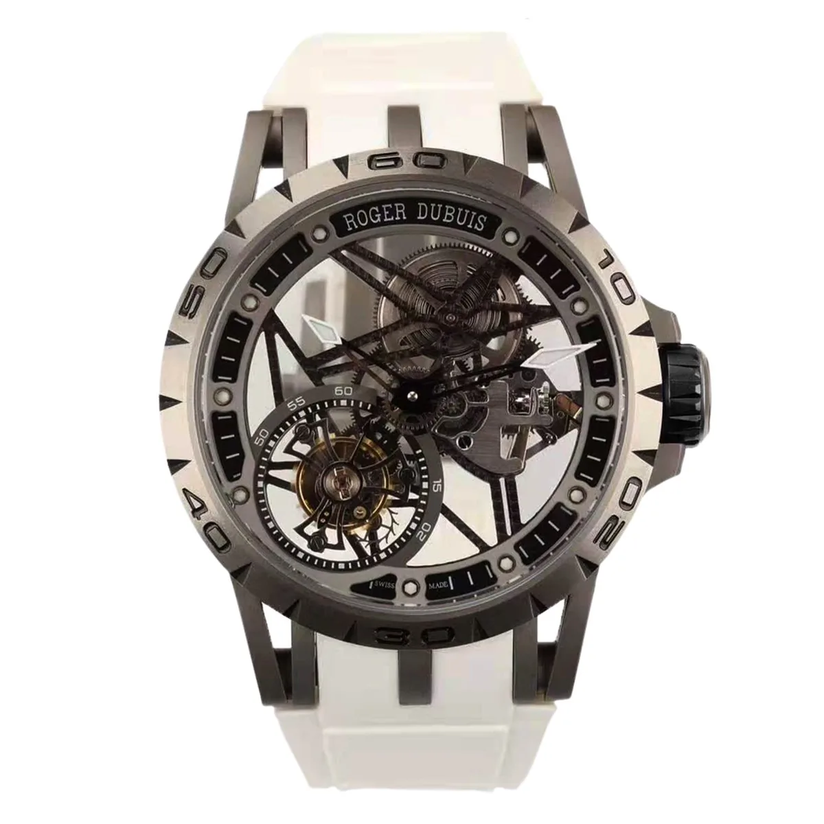 Excalibur Spider Skeleton Flying Tourbillon con cinturino in gomma bianco