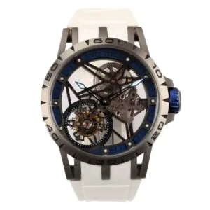 Excalibur Spider Skeleton Flying Tourbillon with White Rubber Strap