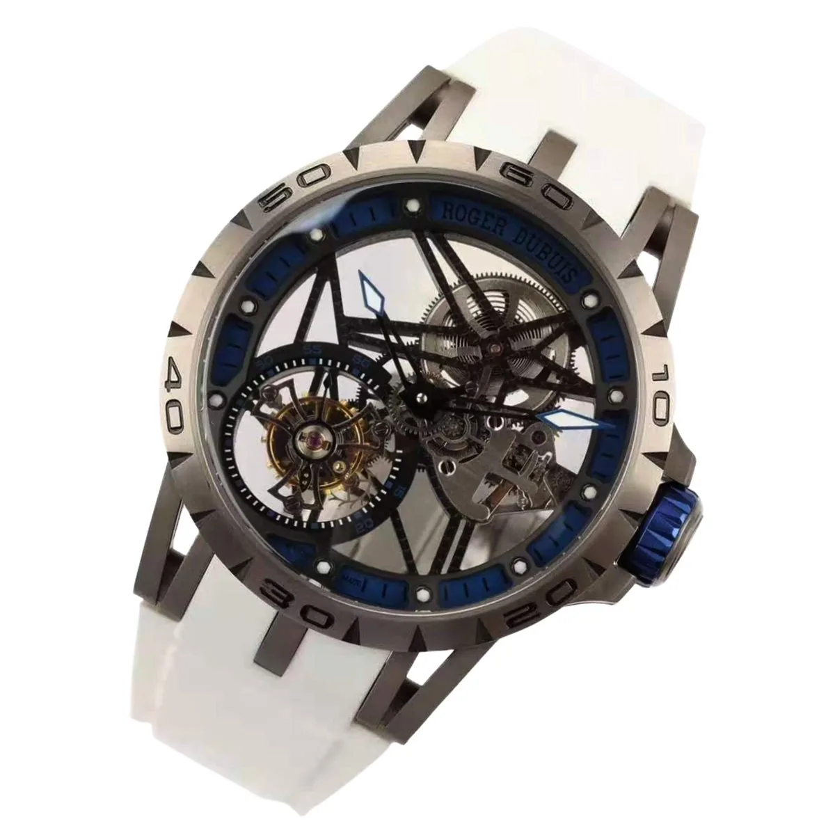Excalibur Spider Skeleton Flying Tourbillon with White Rubber Strap - Image 2