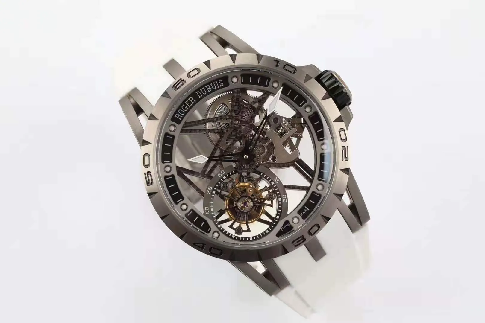 Excalibur Spider Skeleton Flying Tourbillon con cinturino in gomma bianco - immagine 5