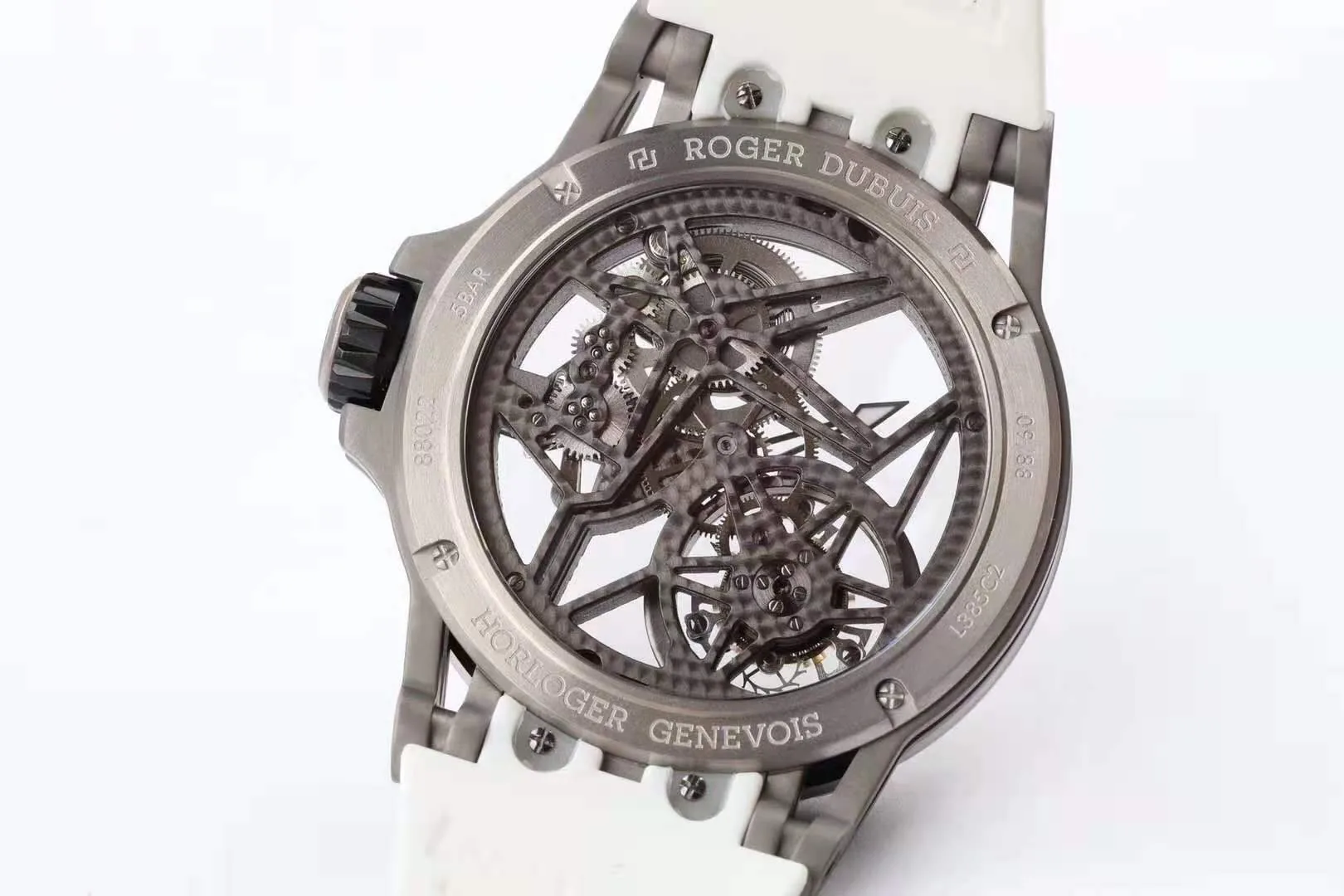 Excalibur Spider Skeleton Flying Tourbillon con cinturino in gomma bianco - immagine 3