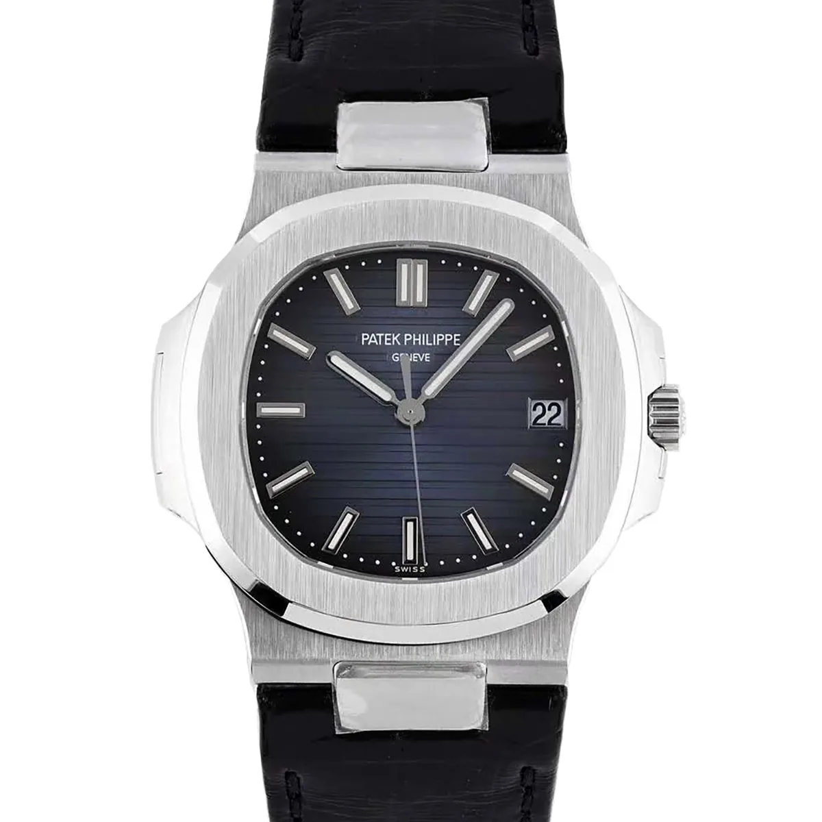 Nautilus Jumbo 5711 cadran bleu en acier avec bracelet en cuir noir