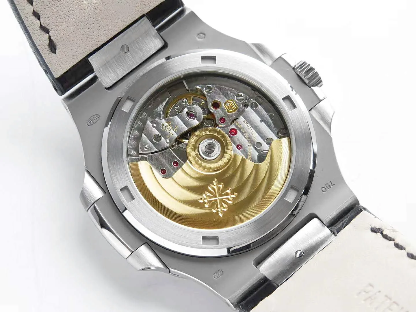Nautilus Jumbo 5711 cadran bleu en acier avec bracelet en cuir noir – Image 6
