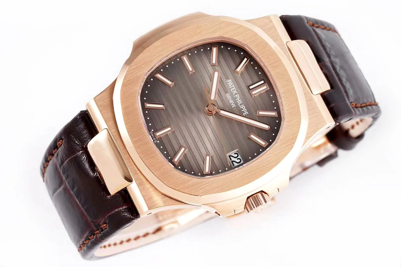 Nautilus Jumbo 5711 Brown Dial in Rose Gold with Brown Leather Strap - Image 2