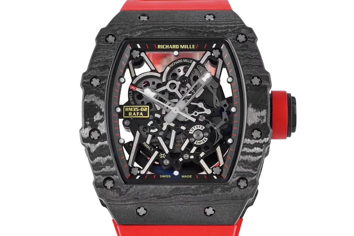 RM 035-02 Rafael Nadal carbonio NTPT su cinturino in gomma rosso - immagine 3
