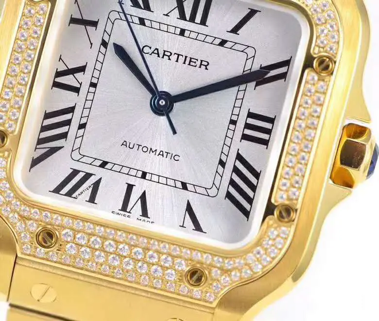 Santos de Cartier White Dial with Diamond Bezel in Yellow Gold - Image 3