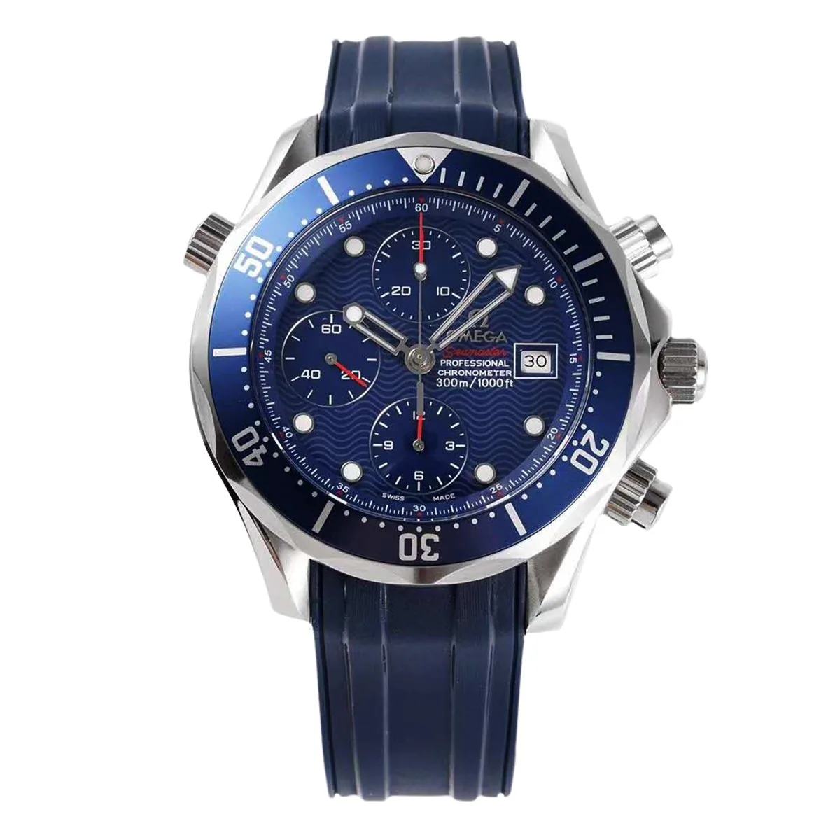 Seamaster Diver 300m Chronograph blaues Zifferblatt am Kautschukarmband