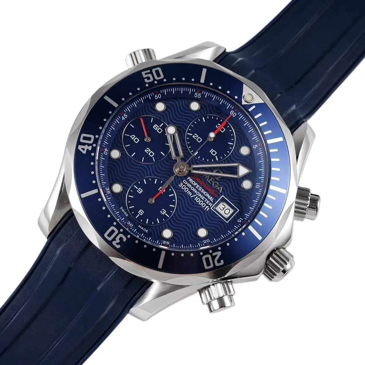 Seamaster Diver 300m Chronograph blaues Zifferblatt am Kautschukarmband – Bild 5