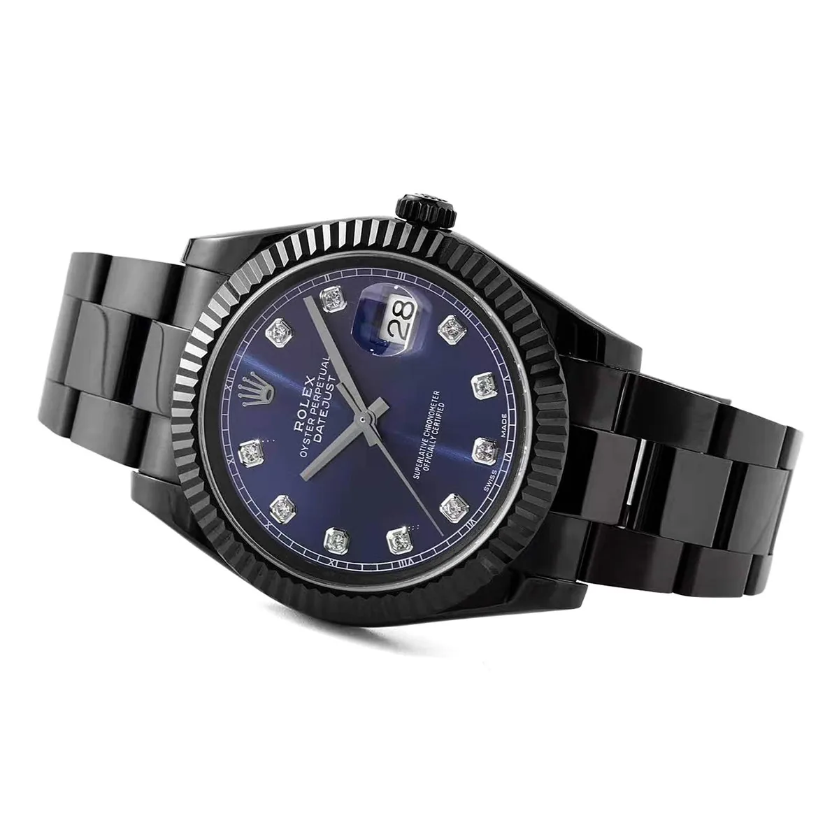 Datejust 41 Blue Dial with Diamond Markers in PVD Black - Image 4