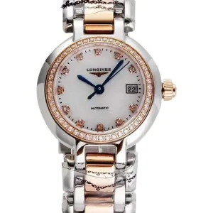 Primaluna MOP White Dial with Diamond Markers and Diamond Bezel in Rose Gold