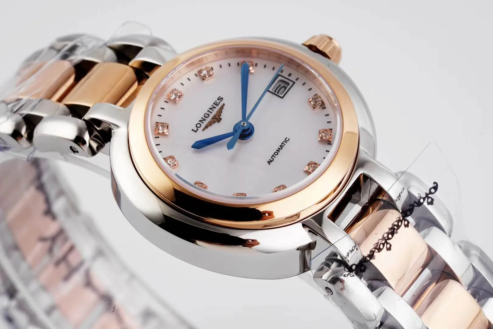Primaluna MOP White Dial with Diamond Markers in Rose Gold - Image 5