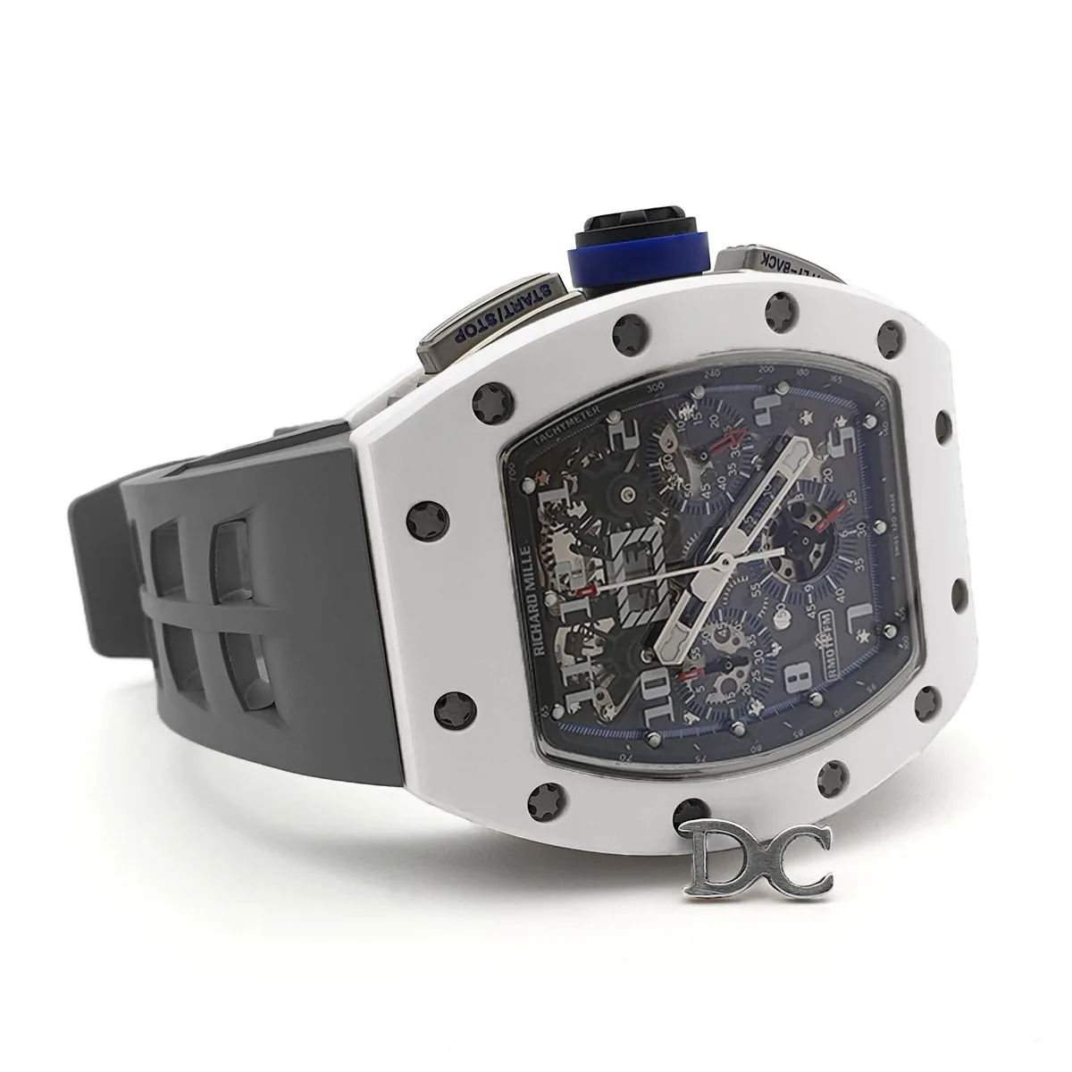 RM 011 Saint Tropez Polo Club White ATZ Ceramic and Titanium on Grey Rubber Strap - Image 2