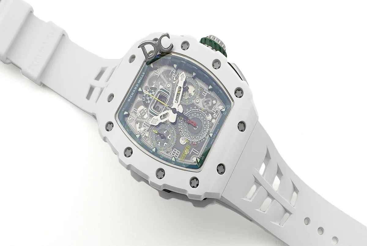 RM 011 Saint Tropez Polo Club White ATZ Ceramic and Titanium on White Rubber Strap - Image 2
