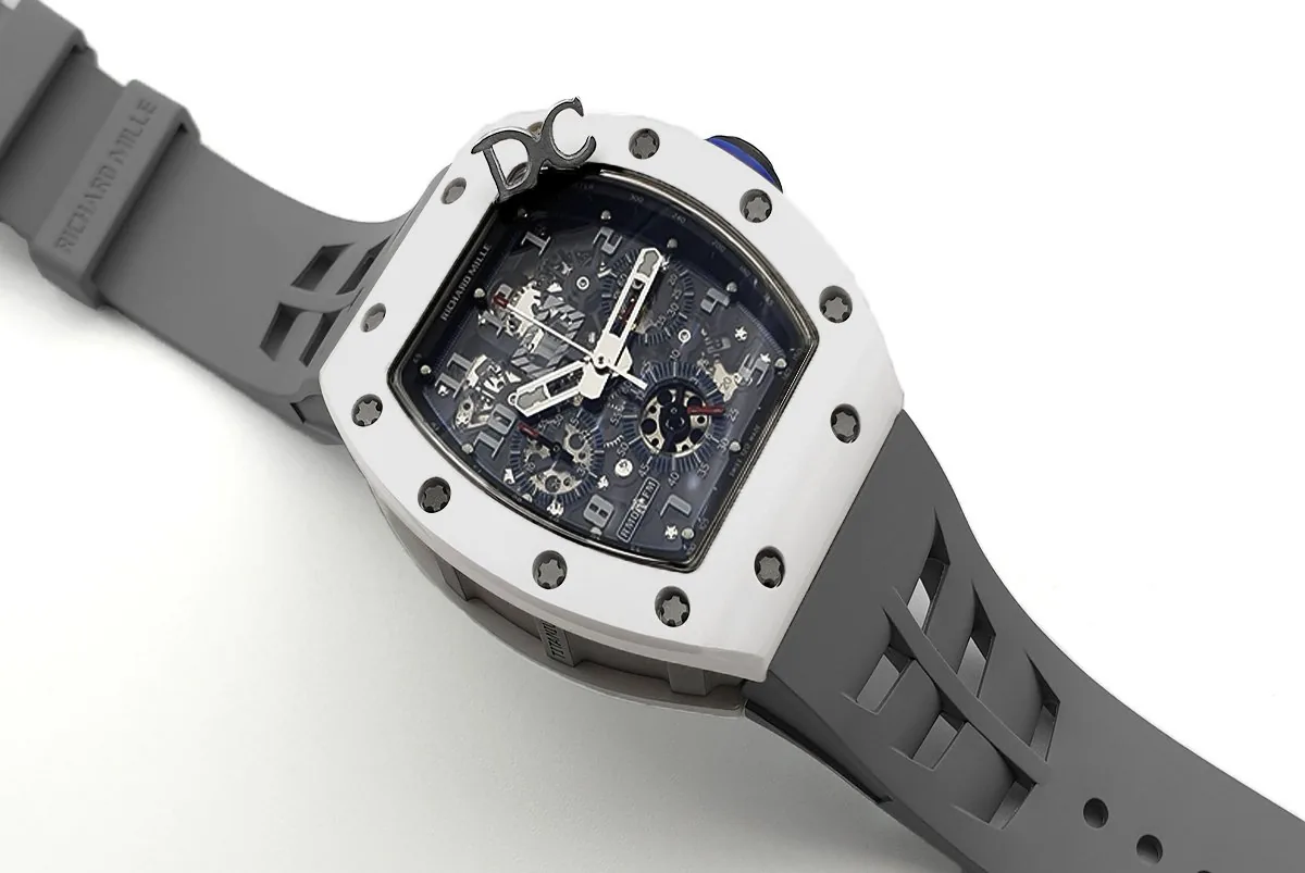 RM 011 Saint Tropez Polo Club White ATZ Ceramic and Titanium on Grey Rubber Strap - Image 3