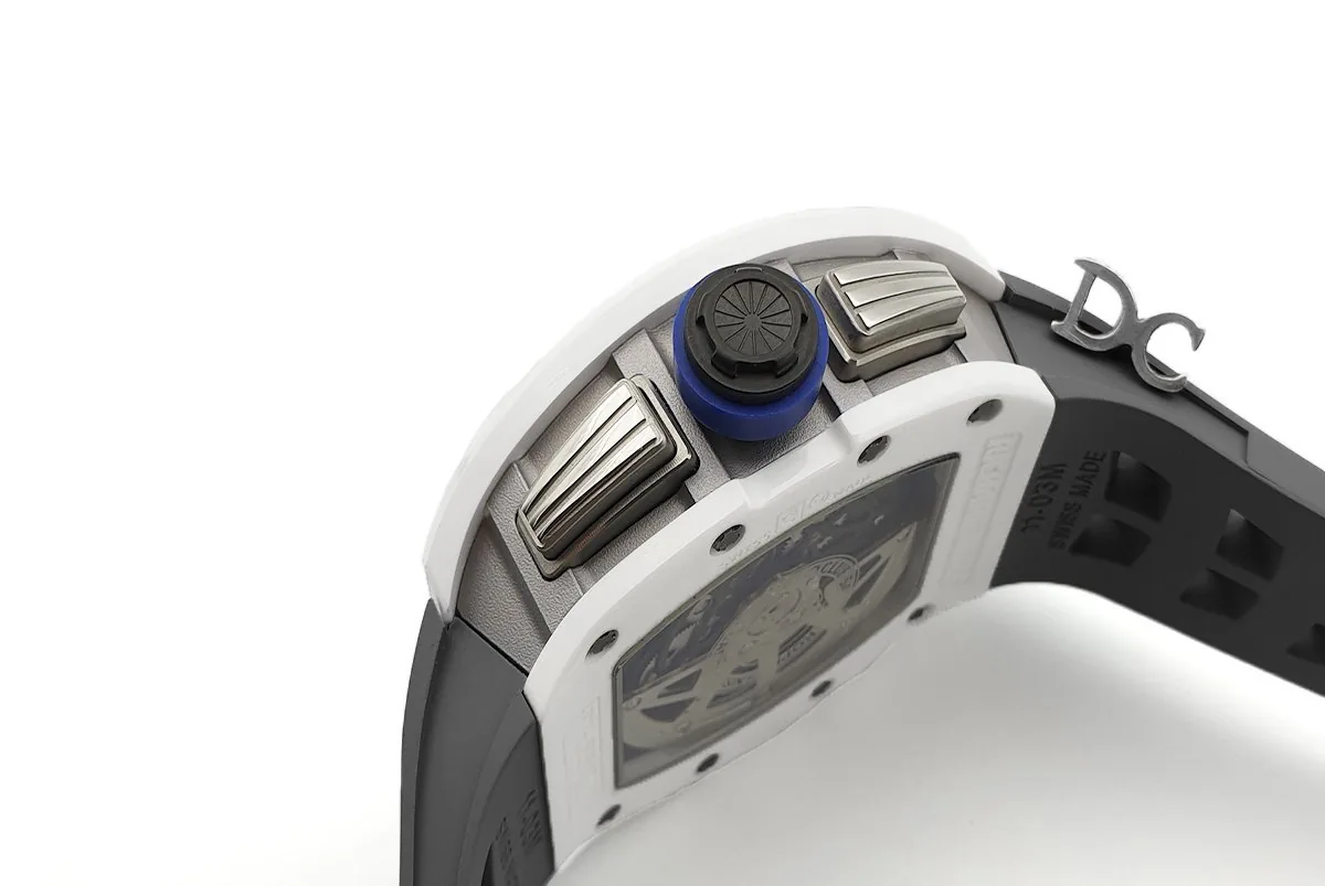 RM 011 Saint Tropez Polo Club White ATZ Ceramic and Titanium on Grey Rubber Strap - Image 9