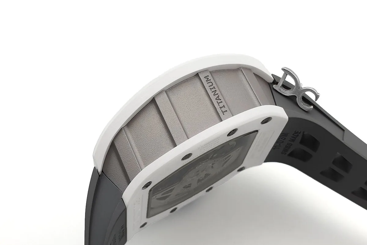 RM 011 Saint Tropez Polo Club White ATZ Ceramic and Titanium on Grey Rubber Strap - Image 8