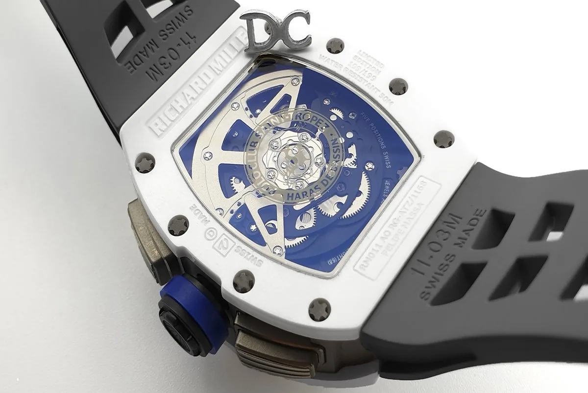 RM 011 Saint Tropez Polo Club White ATZ Ceramic and Titanium on Grey Rubber Strap - Image 7