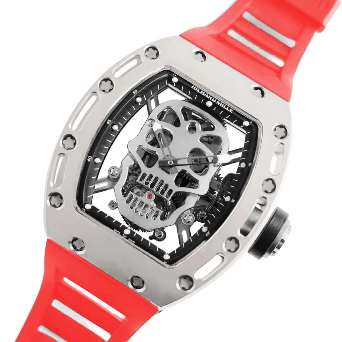 RM 052-01 Tourbillon Skull in Titan am roten Kautschukarmband – Bild 3