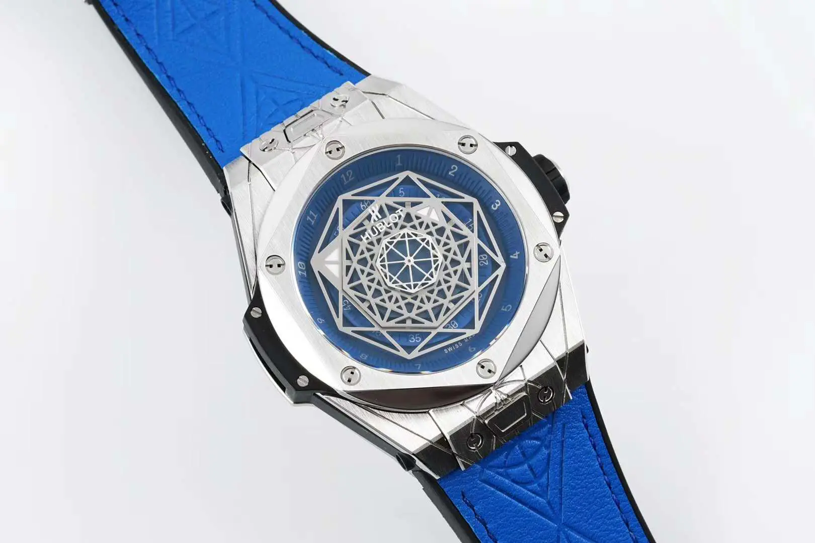 Big Bang Unico Sang Bleu in Steel on Blue Leather Strap - Image 3