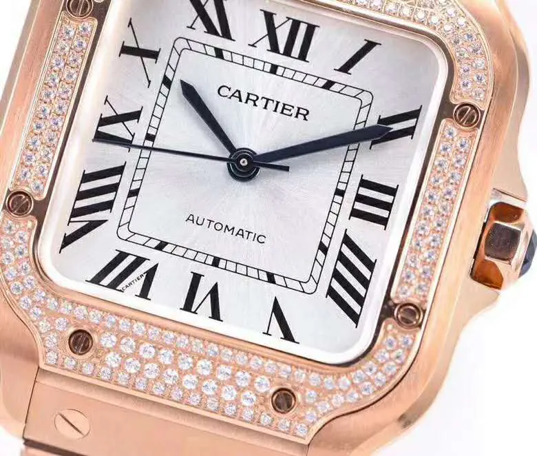 Santos de Cartier quadrante bianco con lunetta con diamanti in oro rosa - immagine 4