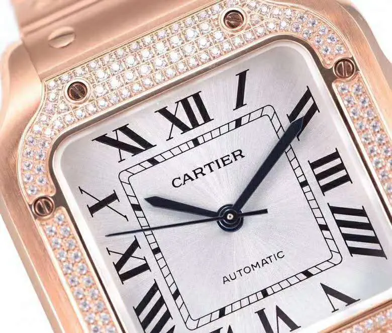 Santos de Cartier quadrante bianco con lunetta con diamanti in oro rosa - immagine 3