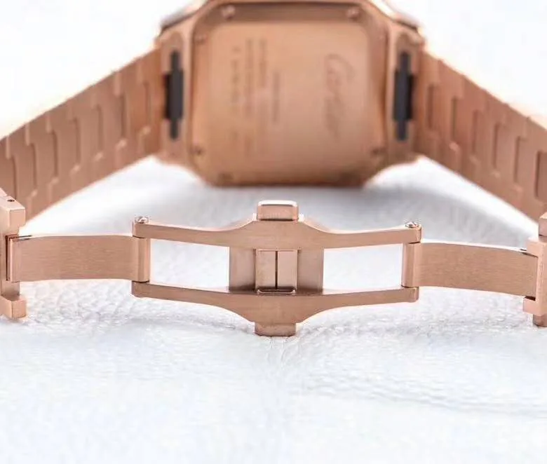Santos de Cartier quadrante bianco con lunetta con diamanti in oro rosa - immagine 6