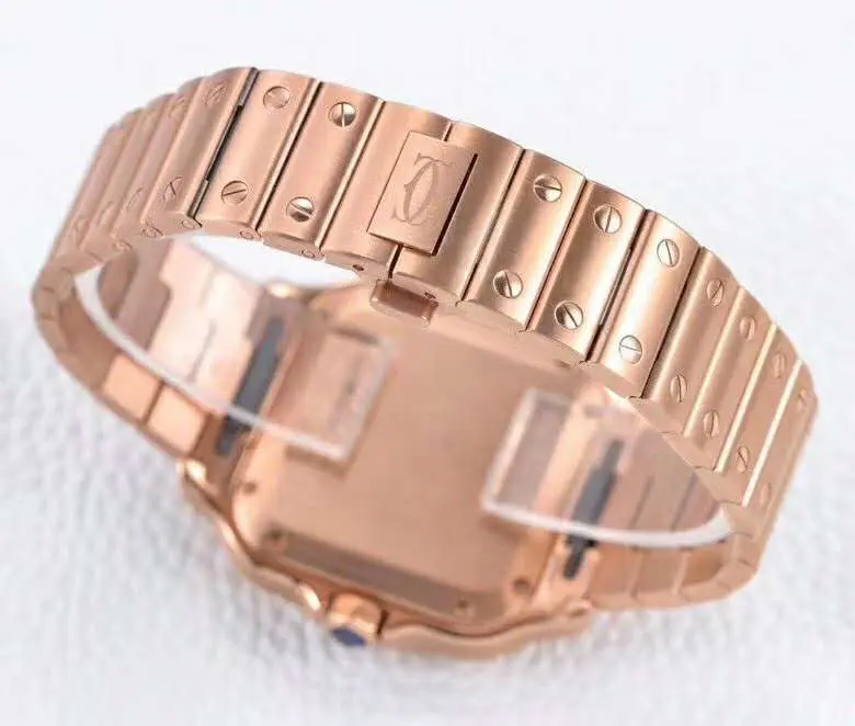 Santos de Cartier quadrante bianco con lunetta con diamanti in oro rosa - immagine 7
