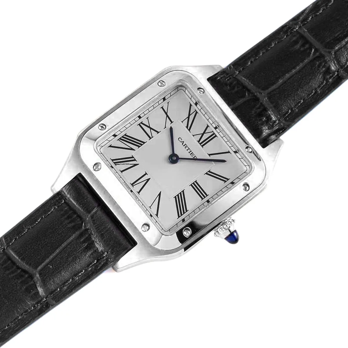 Santos-Dumont White Dial in Steel on Black Leather Strap - Image 2