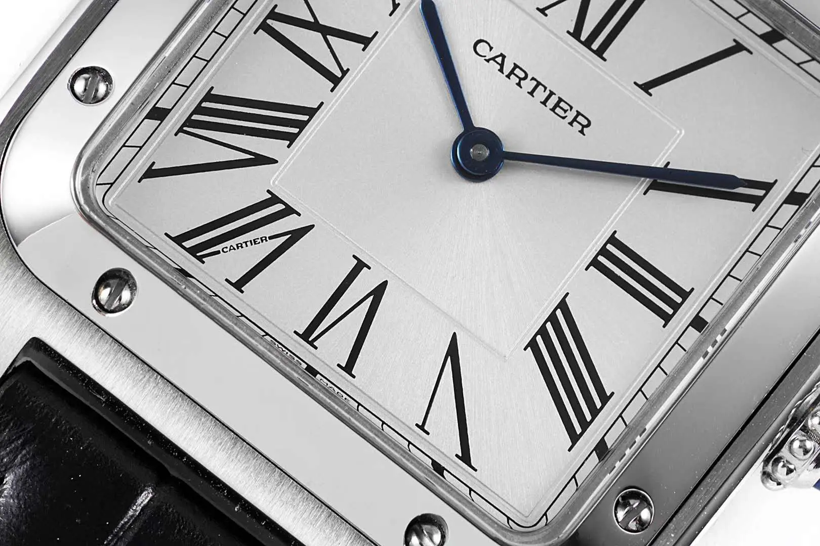 Santos-Dumont White Dial in Steel on Black Leather Strap - Image 3