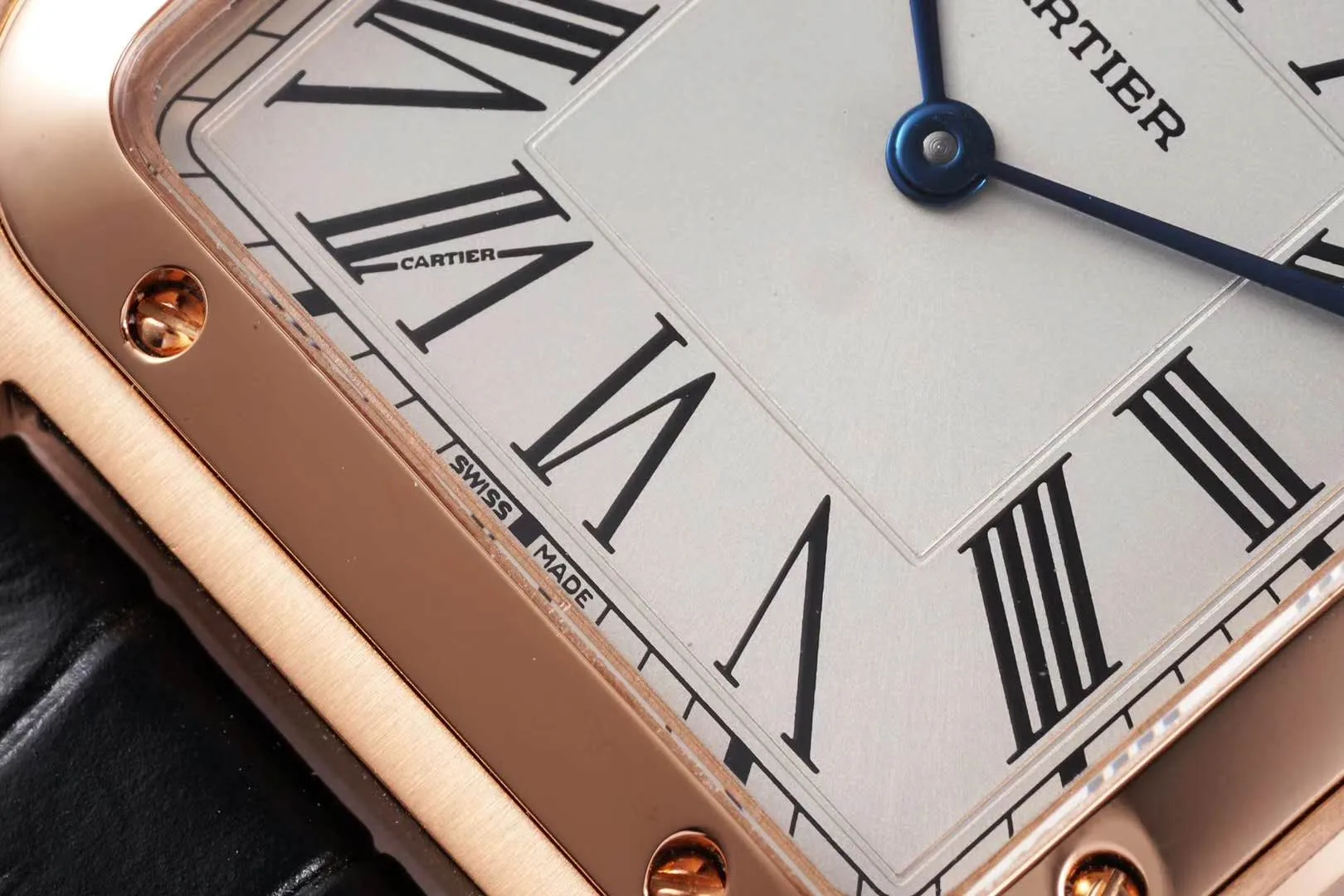 Santos-Dumont White Dial in Rose Gold on Black Leather Strap - Image 5