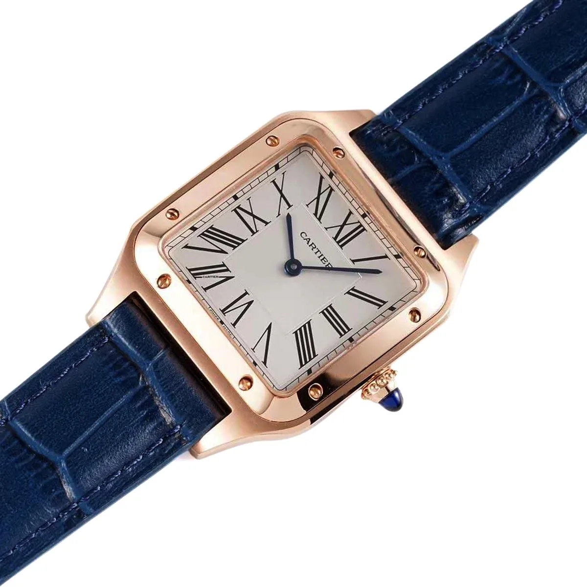 Santos-Dumont weißes Zifferblatt in Roségold am blauen Lederarmband – Bild 5