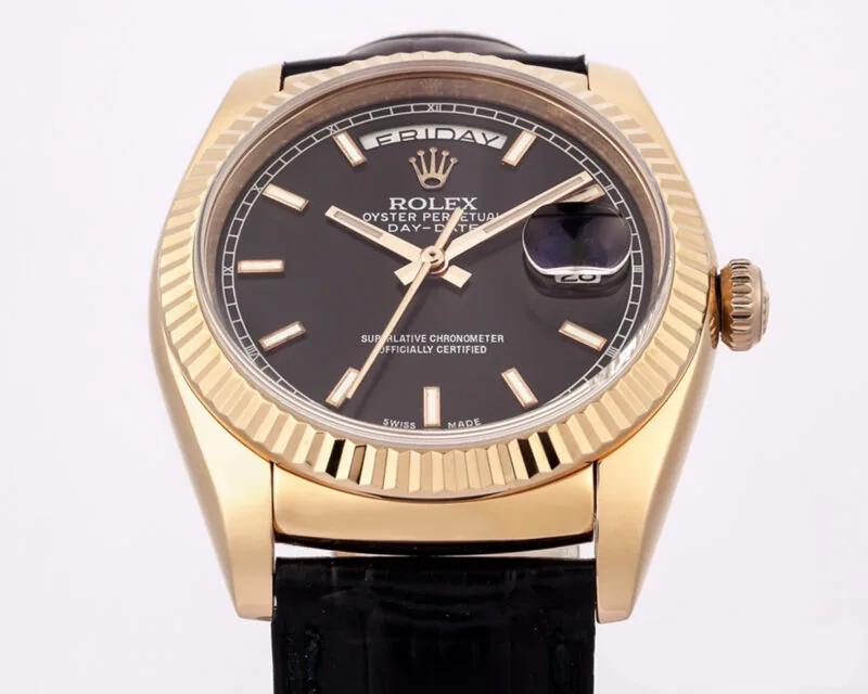 Day-Date 40 Black Dial in Rose Gold on Leather Strap - Image 4