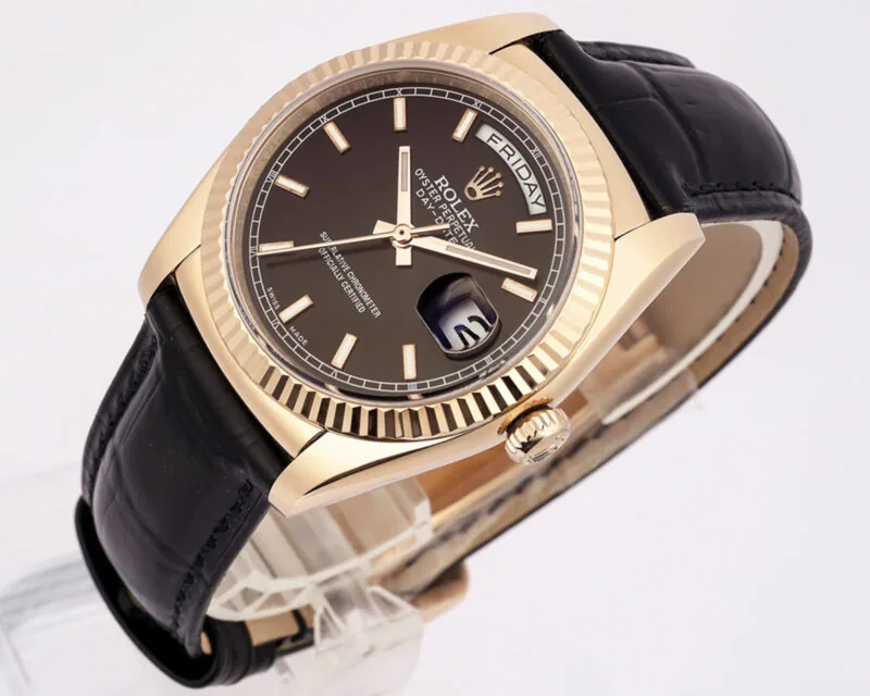 Day-Date 40 Black Dial in Rose Gold on Leather Strap - Image 3