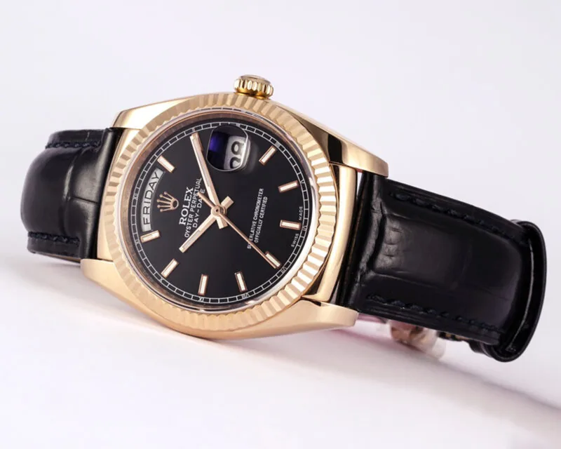 Day-Date 40 Black Dial in Rose Gold on Leather Strap - Image 2