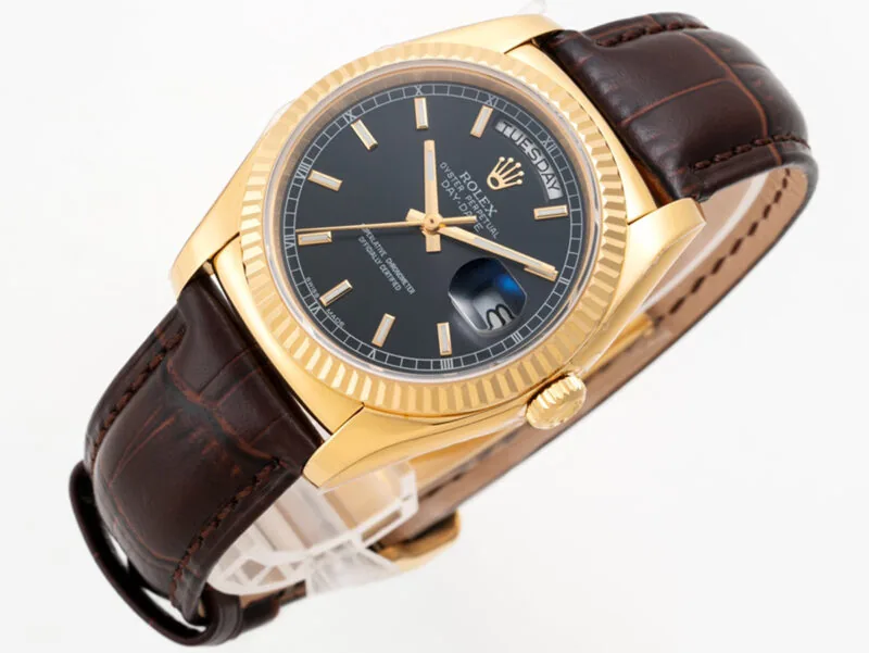 Day-Date 40 Black Dial in Yellow Gold on Leather Strap - Image 2