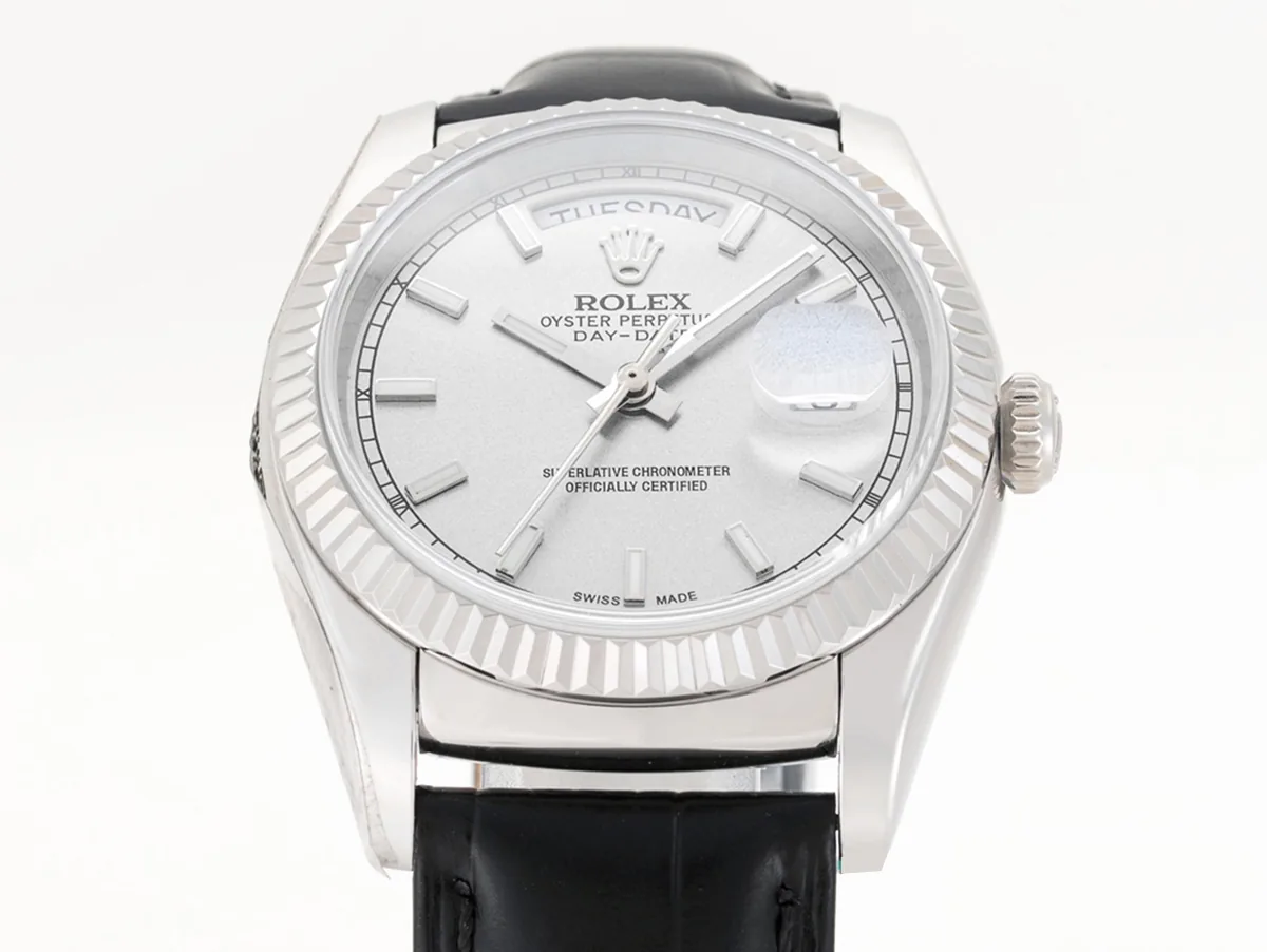 Day-Date 40 Silver Dial in White Gold on Leather Strap - Image 5