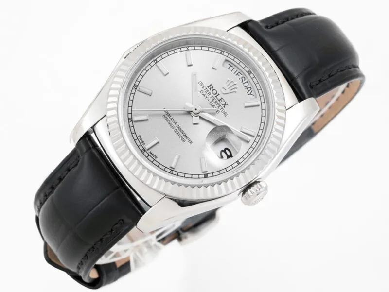 Day-Date 40 Silver Dial in White Gold on Leather Strap - Image 3