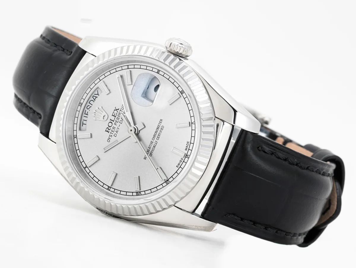 Day-Date 40 Silver Dial in White Gold on Leather Strap - Image 2