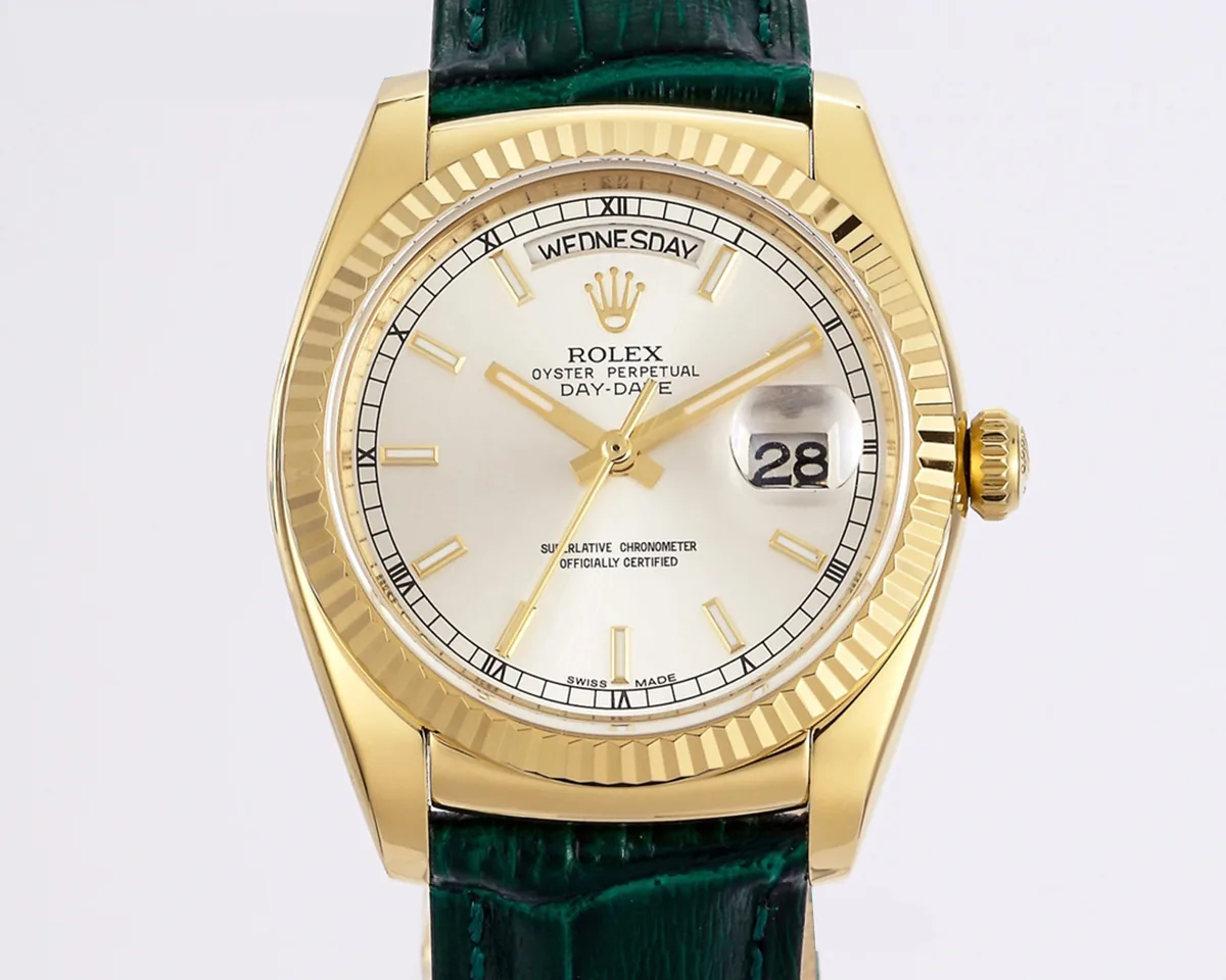Day-Date 40 Green Dial in Yellow Gold on Leather Strap - Image 4
