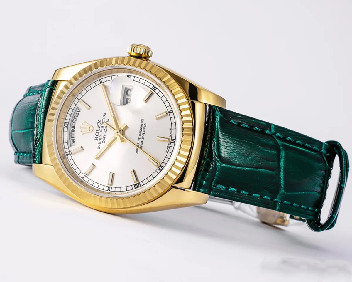 Day-Date 40 Green Dial in Yellow Gold on Leather Strap - Image 2